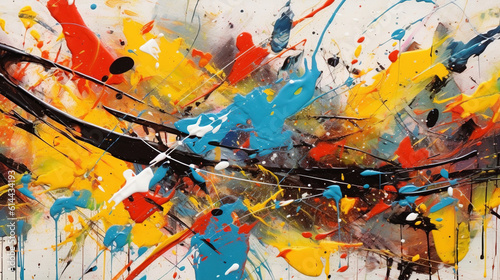 Abstract energetic, expressive splashes and drips of paint