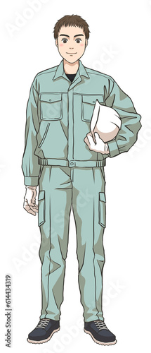 A male maintenance staff holding a helmet under his arm