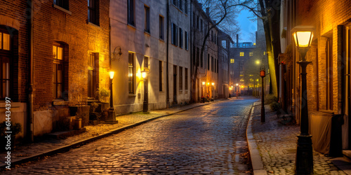 cozy street corner adorned with flickering street lamps © AstralAngel