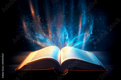dreamy image of an open book with light emerging from it