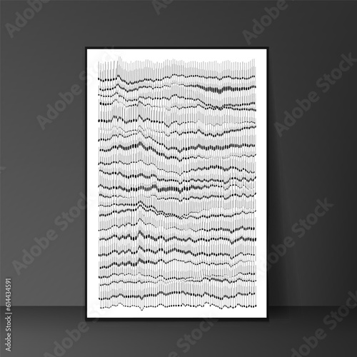 Black and white geometric interior artwork. The artwork has a modern and abstract style that creates contrast and balance.
