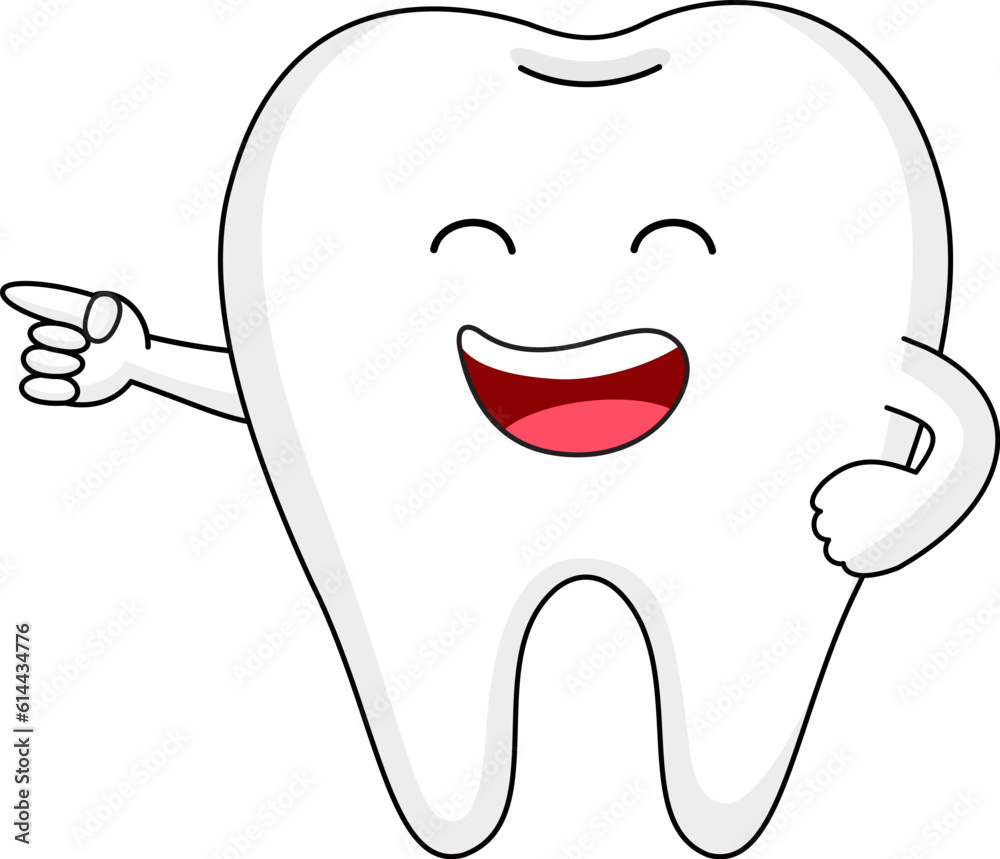 Cute cartoon tooth character Laughing. Dental care concept. Vector illustration.