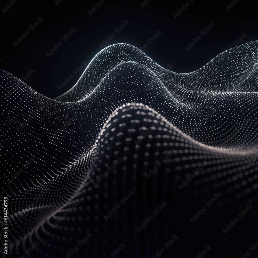 Abstract digital wave with particles on dark background.Generative Ai Abstract digital wave with particles on dark background.Generative Ai