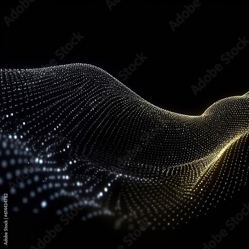 Abstract digital wave with particles on dark background.Generative Ai