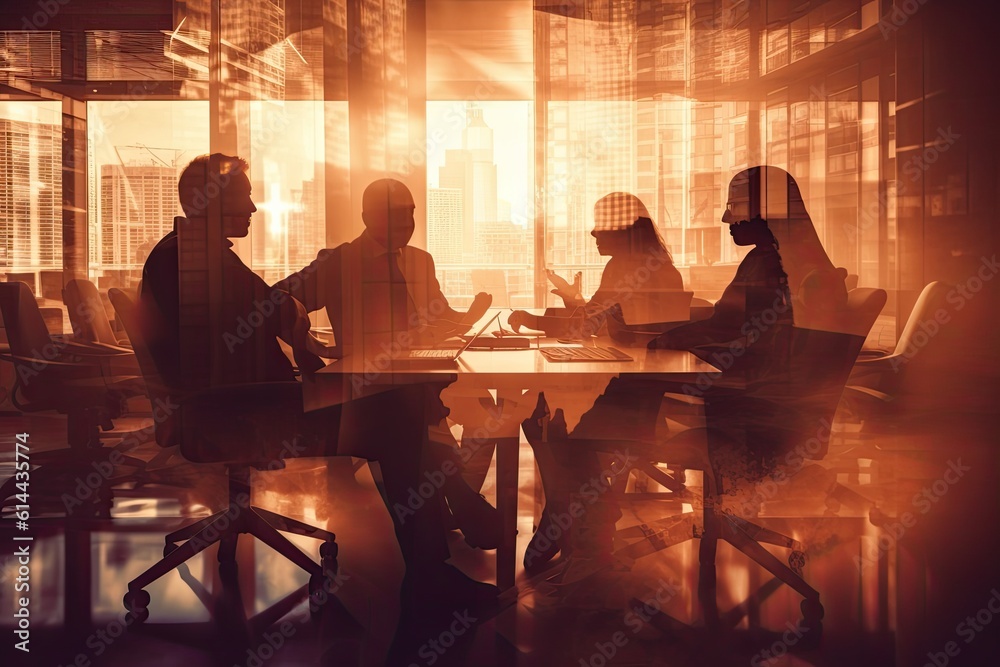 business concept, abstract illustration of people discussing on a meeting and analyzing data in meeting room office business concept, abstract illustration of people discussing on a meeting and analyzing data in meeting room office