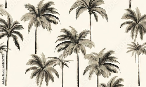  a wallpaper with a palm tree pattern on it's side and a white background with black and white palm trees on it's sides.  generative ai © Anna