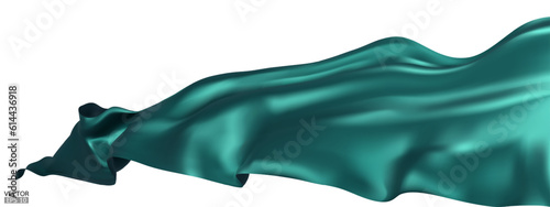 Flying green silk textile fabric flag background. Smooth elegant green Satin Isolated on white Background for grand opening ceremony. Green curtain. 3d vector illustration.