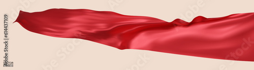 Flying red silk textile fabric flag background. Smooth elegant red Satin Isolated on beige Background for grand opening ceremony. Red curtain. 3d vector illustration