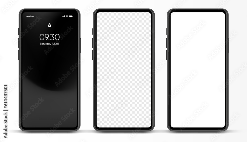 3D realistic high quality smartphone mockup with isolated background. Smart phone mockup collection. Device front view. 3D mobile phone with shadow on white background. 3D realistic high quality smartphone mockup with isolated background. Smart phone mockup collection. Device front view. 3D mobile phone with shadow on white background.