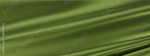 Abstract green silk vector background. Luxury green cloth or liquid wave. Olive Green fabric texture background.  Cloth soft wave. Creases of satin, silk, and Smooth elegant cotton.