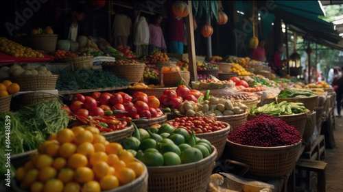 Asian Market Bounty: A vibrant showcase of colorful fruits and vegetables © M.Gierczyk