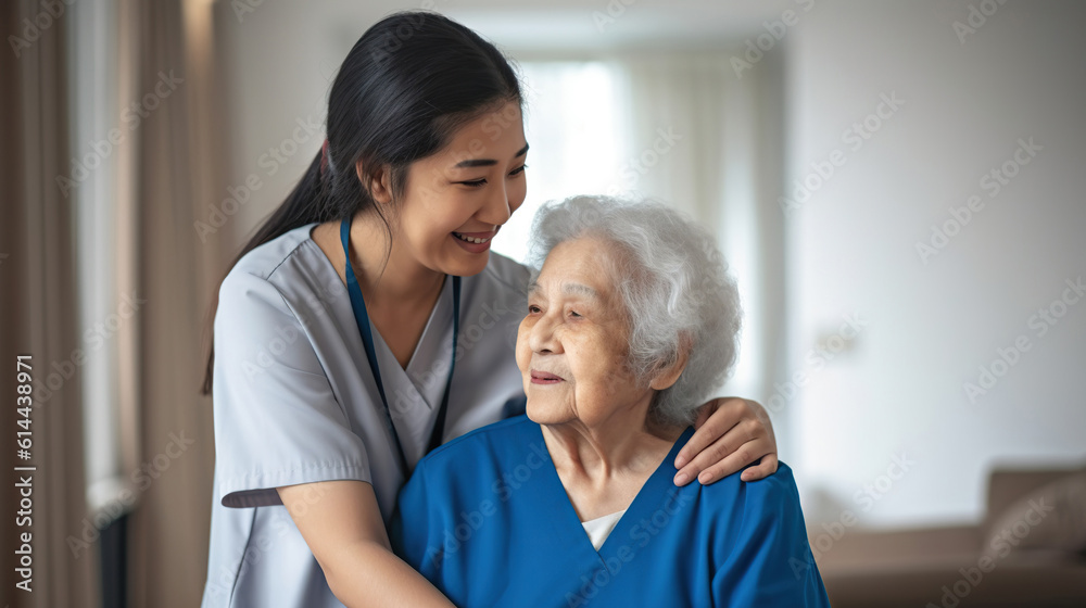 Obraz premium Caregiver assisting senior woman at home