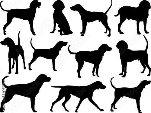 Set of Treeing Walker Coonhound Dog Silhouette