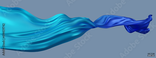 Flying gradient light to dark blue silk textile fabric flag isolated on blue background. Smooth elegant Colorful gradient Satin for grand opening ceremony. 3d vector illustration.
