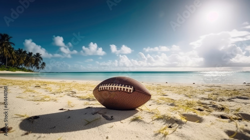 American football lying on the ground in a luxury resort summertime - Generative AI photo
