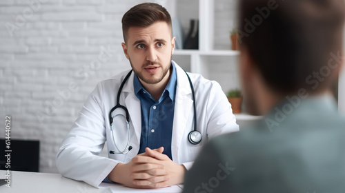 Male doctor communicating with a patient in his medical office