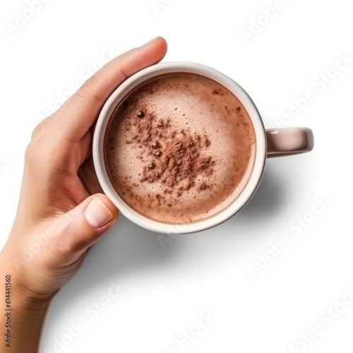 Chocolate cup isolated on white, hot beverage, top view, 