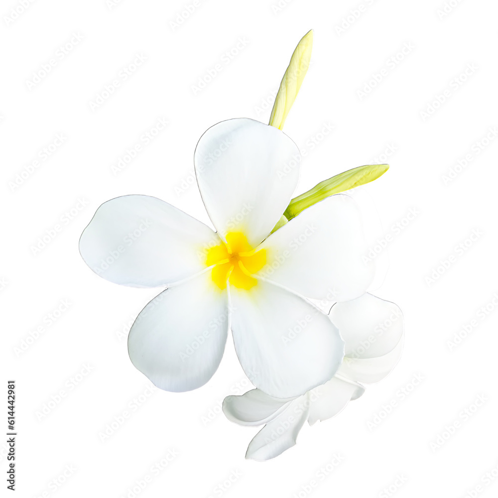 Frangipani flower blooming isolated on transparent background. Concept: beautiful flowers for decoration spa.