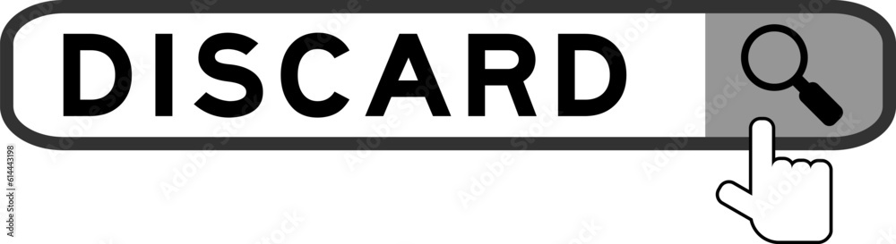 Search banner in word discard with hand over magnifier icon on white background Search banner in word discard with hand over magnifier icon on white background