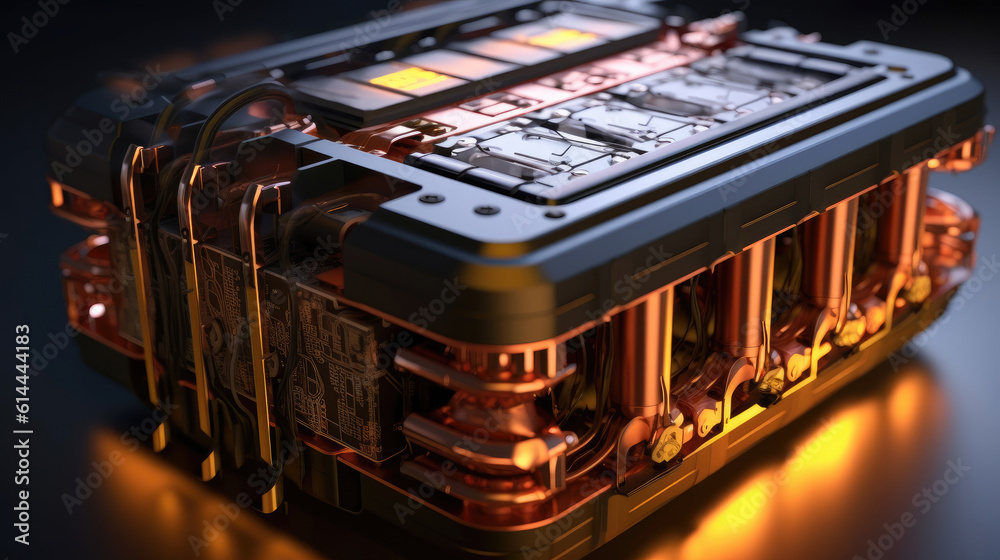 Obraz premium A close-up of an electric vehicle's battery pack