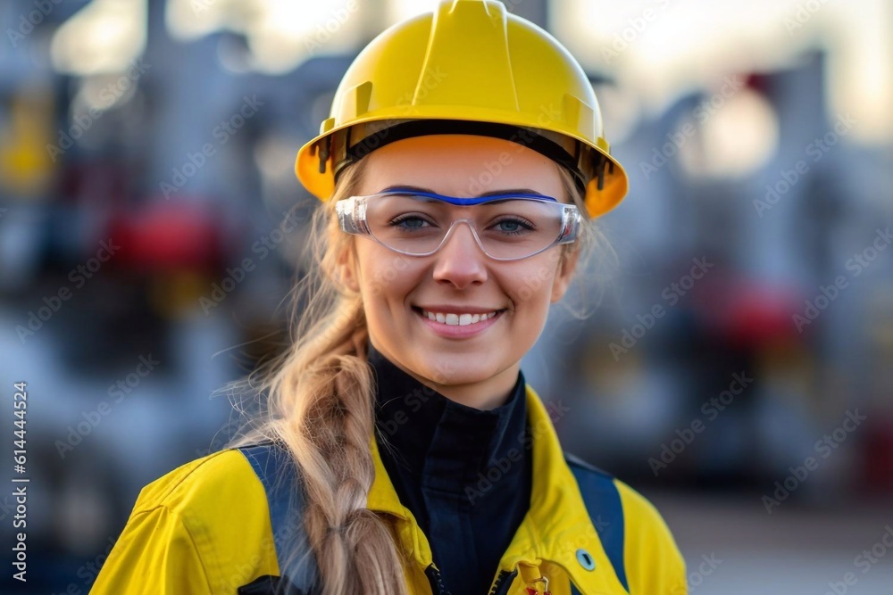 Close up portrait female industrial robotics engineer holding walkie talkie and tablet looking at camera. woman technician modern factory 4.0, Technical supervisor of the robot Generative AI Close up portrait female industrial robotics engineer holding walkie talkie and tablet looking at camera. woman technician modern factory 4.0, Technical supervisor of the robot Generative AI