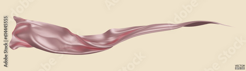 Flying light pink silk textile fabric flag background. Smooth elegant pink Satin Isolated on beige Background for grand opening ceremony. Pink curtain. 3d vector illustration