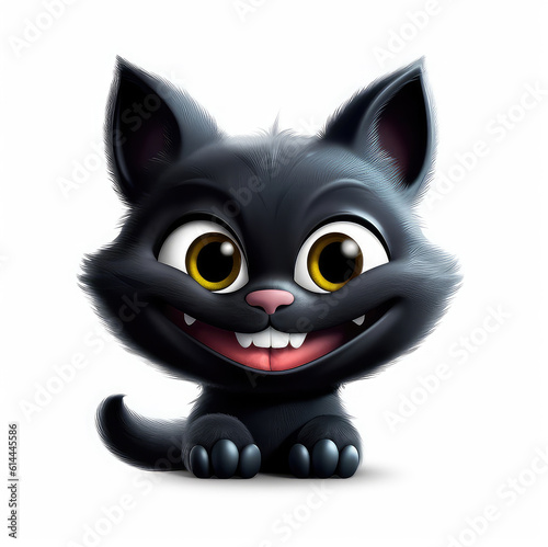 Cartoon black cat mascot smiley face on white background