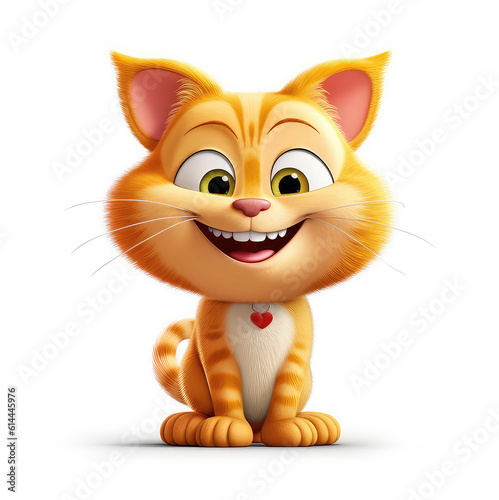 Cartoon ginger cat mascot smiley face on white background