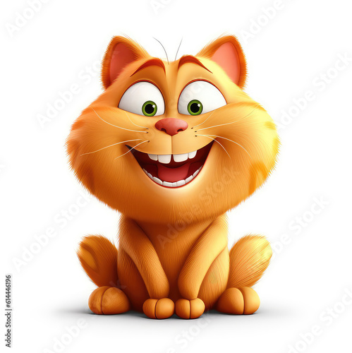 Cartoon ginger cat mascot smiley face on white background