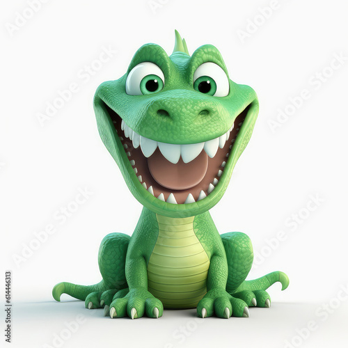 Cartoon green dragon mascot smiley face on white background © Venka