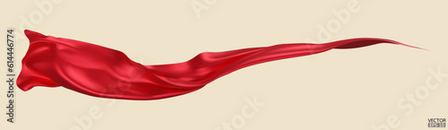Flying red silk textile fabric flag background. Smooth elegant red Satin Isolated on beige Background for grand opening ceremony. Red curtain. 3d vector illustration