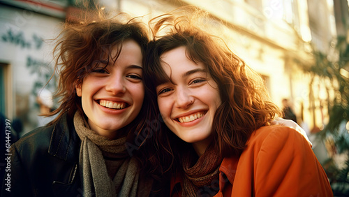 a smiling couple of women enjoying life photo