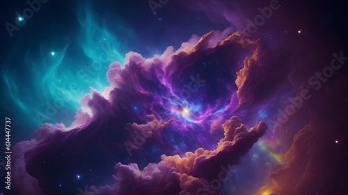 Background of cosmos with a colorful space galaxy cloud nebula. Generative AI