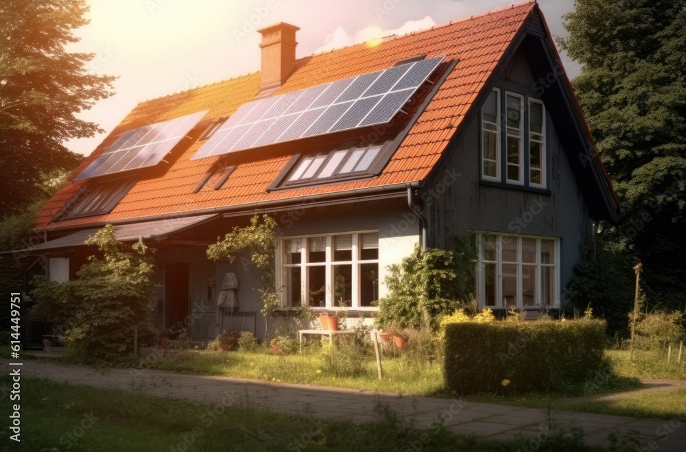 älteres Haus mit Solarzellen, older house with solar panels