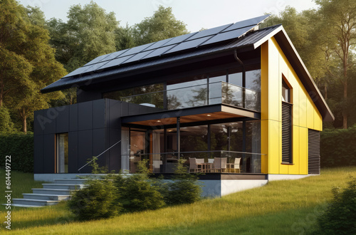 modernes Haus mit Solarzellen, modern house with solar cells