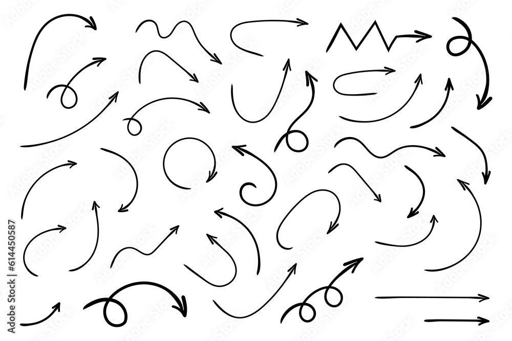 Hand drawn curved arrows . Sketch doodle style. Collection of pointers. Hand drawn curved arrows . Sketch doodle style. Collection of pointers.