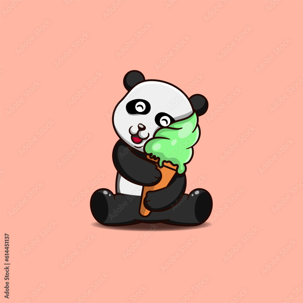 cute panda hugging ice cream. cute panda hugging ice cream.