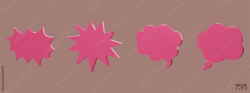 Set of 3D pink cute white speech bubble icons isolated on background. Minimal blank Message bubbles icons. 3D Chat icon set. 3d vector illustration. Set of 3D pink cute white speech bubble icons isolated on background. Minimal blank Message bubbles icons. 3D Chat icon set. 3d vector illustration.