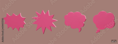 Set of 3D pink cute white speech bubble icons isolated on background. Minimal blank Message bubbles icons. 3D Chat icon set. 3d vector illustration.