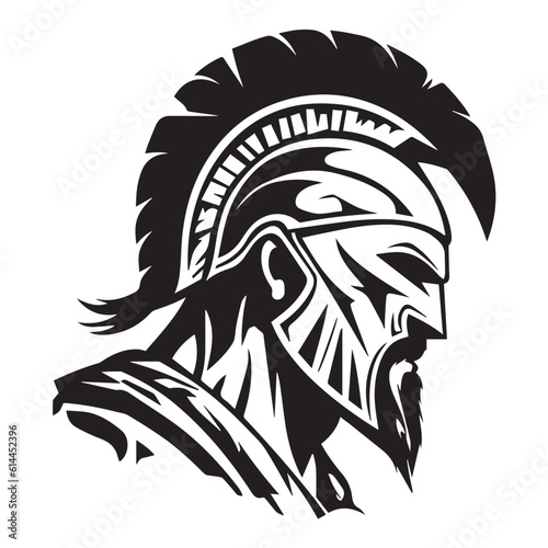 Black and White Illustration of a Knight in Armor with Helmet Featuring a Plume, Visor with Intricate Designs, and Breastplate with a Cross. Spartan warrior