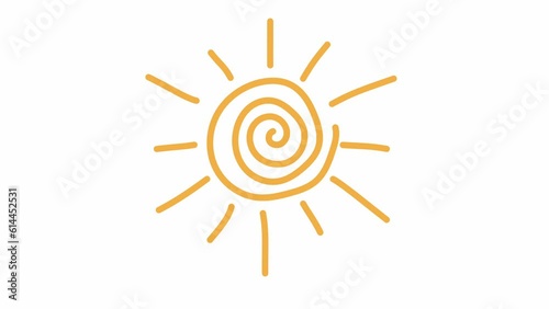 Animated Hand Drawn sun doodle animation.elements isolated on white background. stop motion