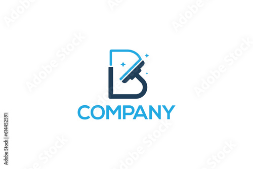 Creative logo design depicting a the letter B creaded by a window wiper, designated to the cleaning industry.