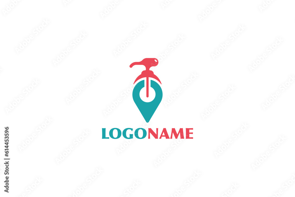 Creative logo design depicting a soap pump with a locator inside, designated to the cleaning industry.
