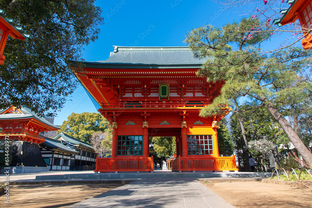 Beautiful japanese architecture of Ana hachimangu Shrine, It is a popular shrine among Japanese people and tourists, located near Waseda University in Tokyo Japan. Beautiful japanese architecture of Ana hachimangu Shrine, It is a popular shrine among Japanese people and tourists, located near Waseda University in Tokyo Japan.