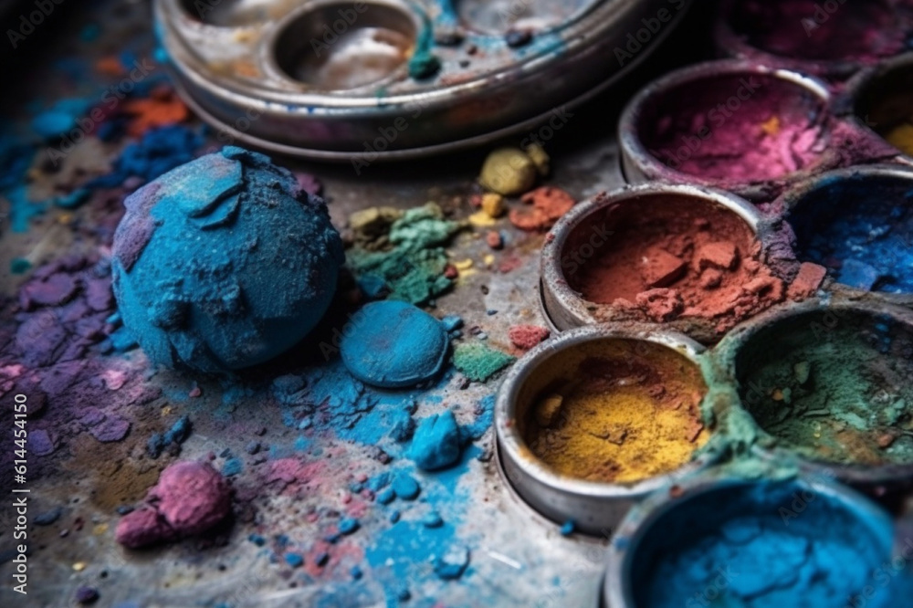 A vibrant painting palette showcasing a creative array of colors beautifully splashed. Ai generated A vibrant painting palette showcasing a creative array of colors beautifully splashed. Ai generated