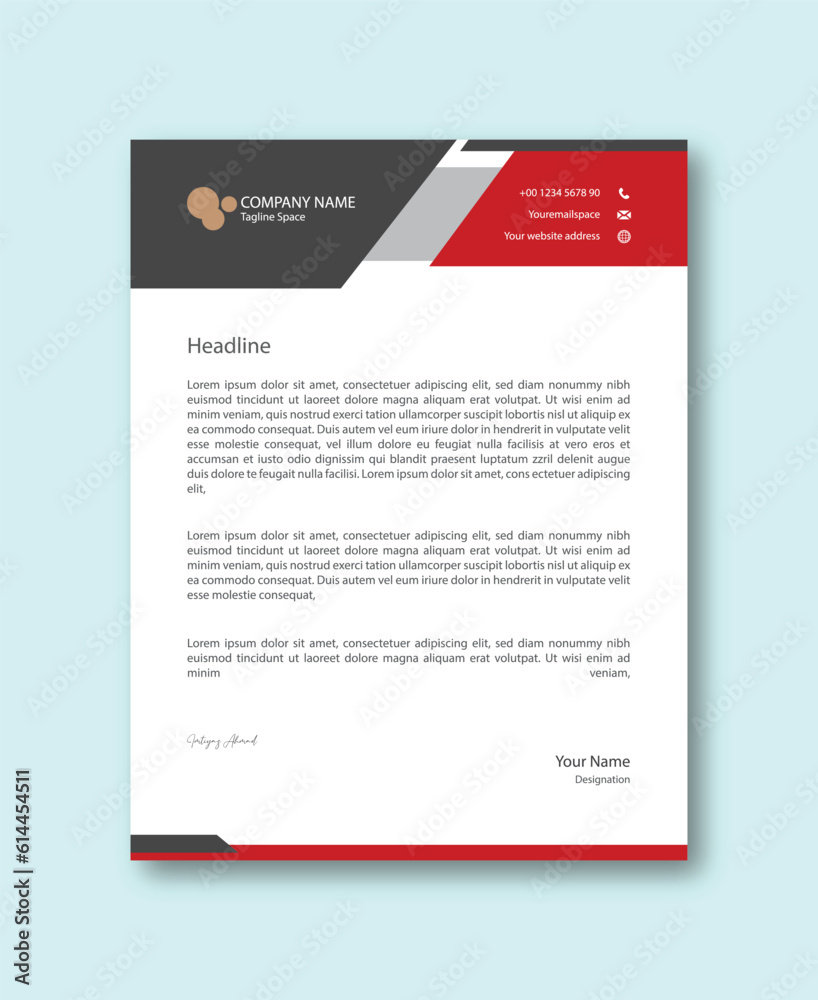 Abstract Corporate Business Style Letterhead Design Vector Template For Your Project. Simple And Clean Print Ready Design, Elegant Flat Design Vector Illustration.