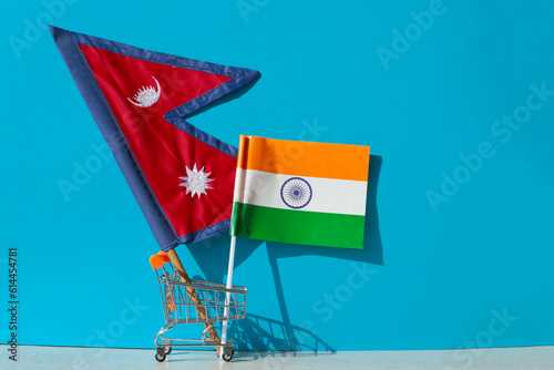 Photography Shopping cart with Indian and Nepalese flags