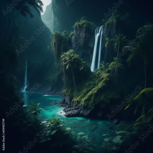 An illustration showcasing the harmonious interplay of various natural elements, like mountains, rivers, and forests, in a visually captivating composition. © PixelPerfect