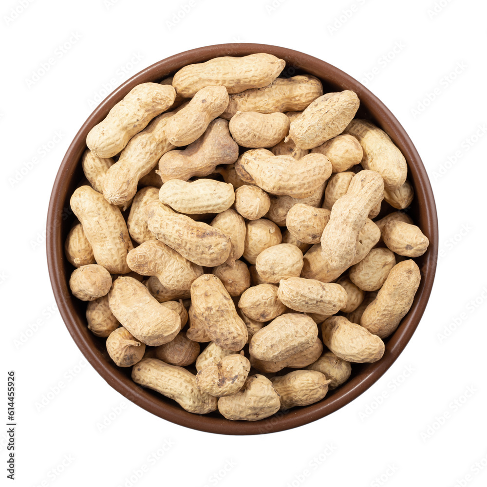 Unshelled peanuts in a bowl isolated on the white background. File contains clipping path. Unshelled peanuts in a bowl isolated on the white background. File contains clipping path.
