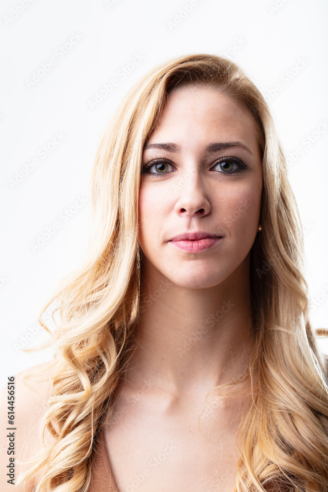 Fototapeta premium Confident blonde, eyes smiling, defiant